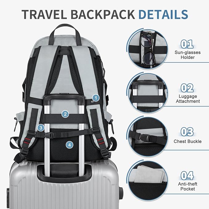 Travel Backpack for Men, 35L TSA Approved Large Laptop Backpack Fits 18.4 Inch, Water-Repellent W/Shoe Compartment & Wet Pocket Anti-theft Pocket, Light Grey