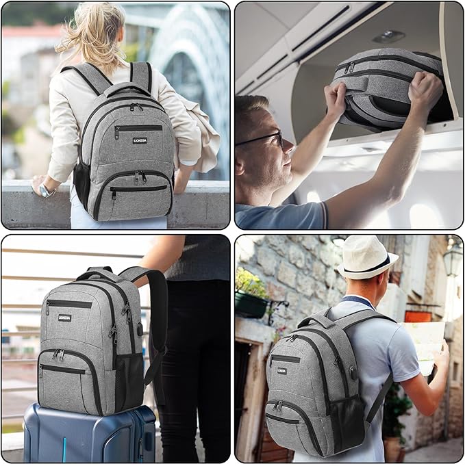 Travel Backpack, Large Laptop Backpack with USB Charging Port, Anti Theft Slim School Backpack for Men, Business Water Resistant College Bookbag Fits 17.3 Inch Computer Backpack, Grey
