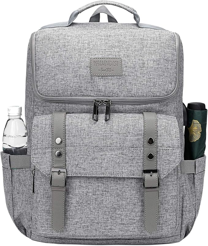 YALUNDISI Vintage Backpack Travel Laptop Backpack with usb Charging Port for Women & Men College Backpack Fits 15.6 Inch Laptop Grey
