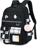 Backpack for Girls, 15.6 Inch Laptop School Bag Kids Kindergarten Elementary College Backpacks Large Bookbags for Teen Girl Women Students Casual Travel Daypacks (Black)