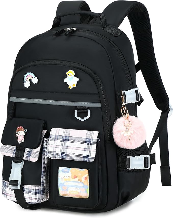 Backpack for Girls, 15.6 Inch Laptop School Bag Kids Kindergarten Elementary College Backpacks Large Bookbags for Teen Girl Women Students Casual Travel Daypacks (Black)