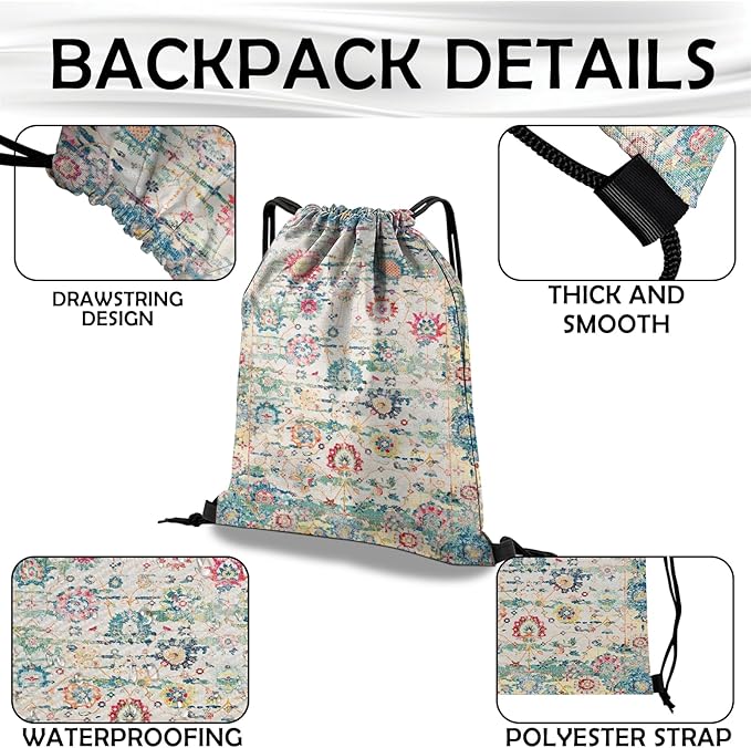 Drawstring Backpack Draw String Bag Waterproof for Sports Gym Beach Travel Cute Aesthetic Sackpack Men Women (13"×17")-Bohemia