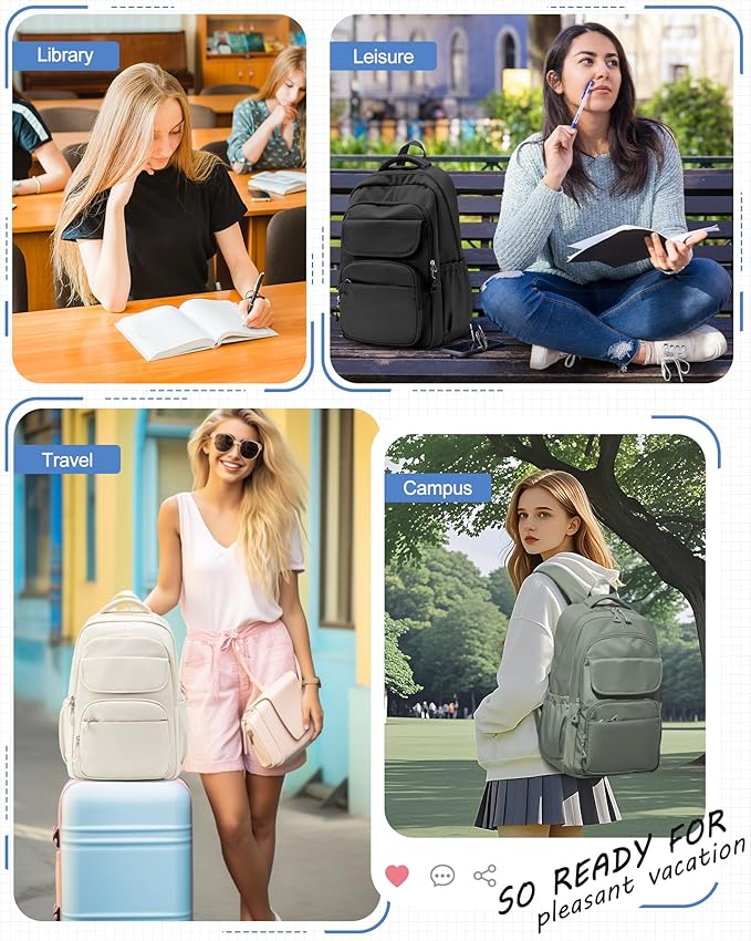 School Backpack for Women Men, Water Resistant Backpacks for Girls 15.6 Laptop Multifunction Casual Daypack, Basic College Backpack School Bookbag Mochilas Escolares para Niñas, Black