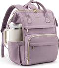 LOVEVOOK Laptop Backpack for Women with Giant Tumbler Holder Pocket,17 inch Waterproof Travel Backpack Purse Computer Laptop Bag,Professional Work College Nurse Teacher Backpack Daypack,Light Purple