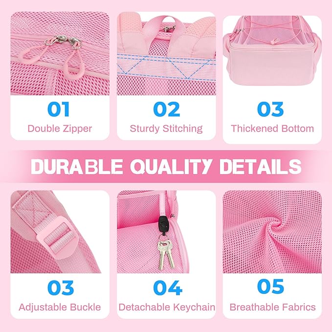Mesh Backpack, Heavy Duty Mesh Bookbag for Girls Boys Kids, See Through Clear Backpacks, Net Backpack Transparent Breathable for School Beach Swim Travel Outdoor, Pink