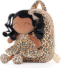 Gloveleya Toddler Backpack Baby Girl Gifts Curly Hair Plush Figures Dress Backpack Kids Backpack Curly Hair Spring Girl - Black Leopard 9inches