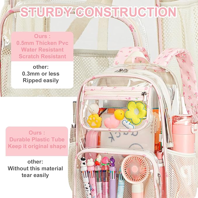 Bluboon Clear Backpack Heavy Duty Kids Boys Clear Bookbag See Through Backpacks with Pencil Case for College Work
