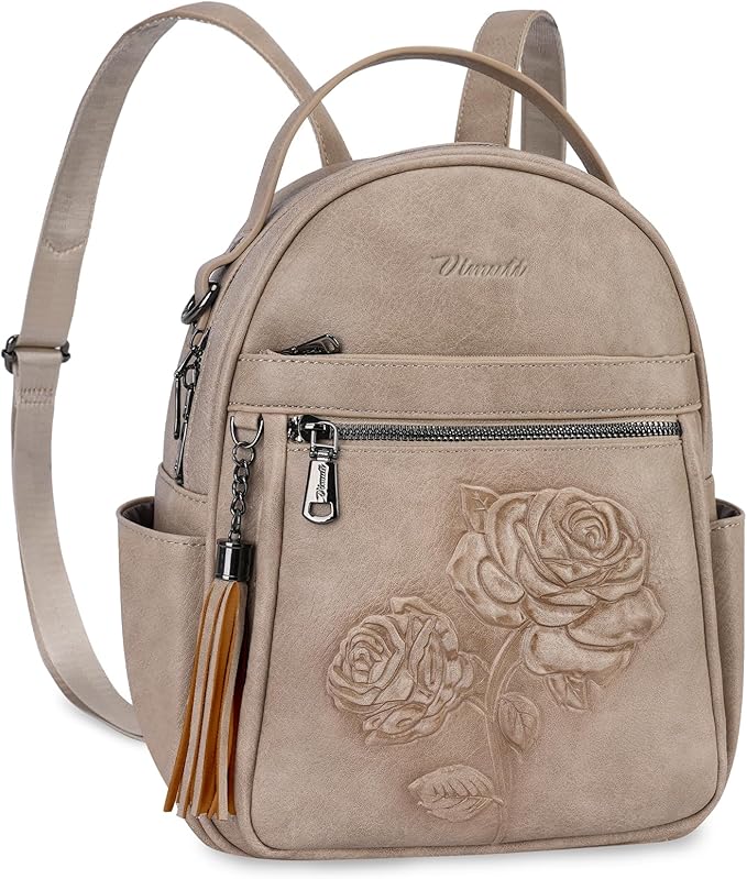 Mini Backpack Purse for Women,Embossed Vegan Leather Small Backpack Fashion Backpacks Daypacks Shoulder Handbag (Apricot)