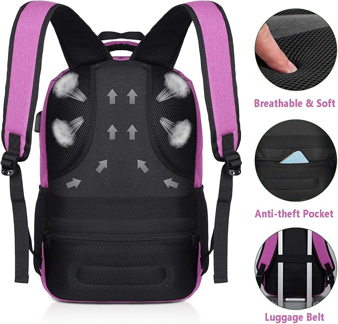 YAMTION Backpack for Women,School Bookbag for Teen Girls College Backpack with USB Charging Port,Pink