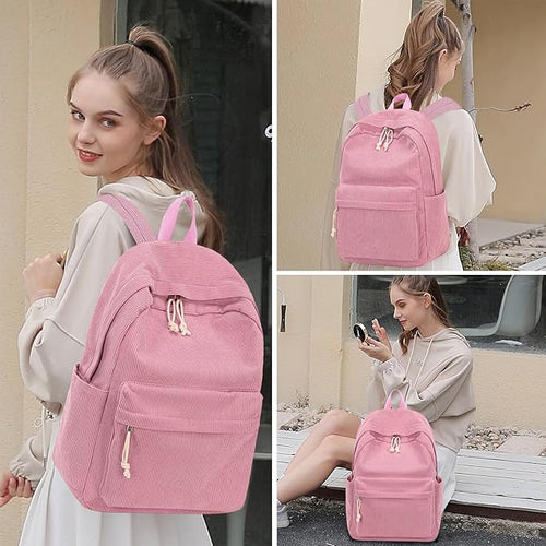 BTOOP School Backpack for Teens Large Corduroy Bookbag Lightweight 15.6 inch Laptop Bag for Girls Women Casual High School College