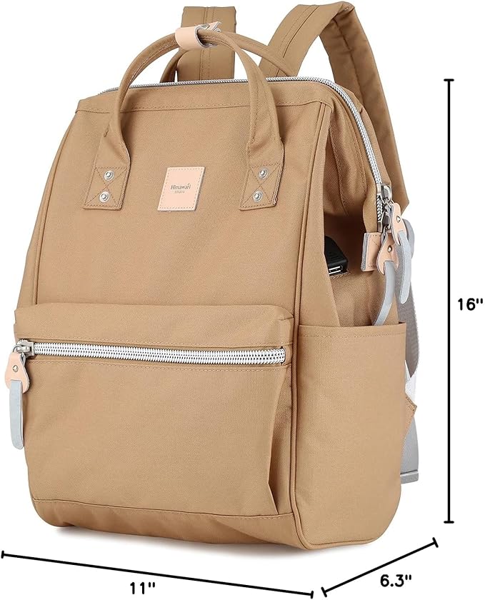himawari Laptop Backpack for Women&Men Travel With USB Charging Port Large Business Bag Water Resistant College Computer Doctor (1881-Camel, Regular)