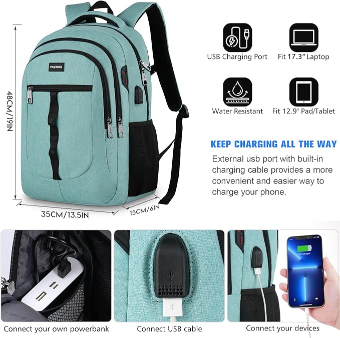 YAMTION School Backpack for Teen Girls and Boys 15.6 inch Laptop Bookbag Backpack with USB for High School College Students