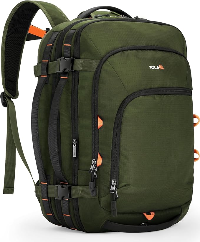 Tolaccea Travel Backpack, TSA Friendly Flight Approved Carry-on Luggage Water-resistant Business Rucksack, Durable Large Computer Bag Daypack Fits 15.6 Inch Laptop, 35-45L Expandable - Green | TSA Friendly, Flight Approved, Carry-on Luggage, Water-resi...