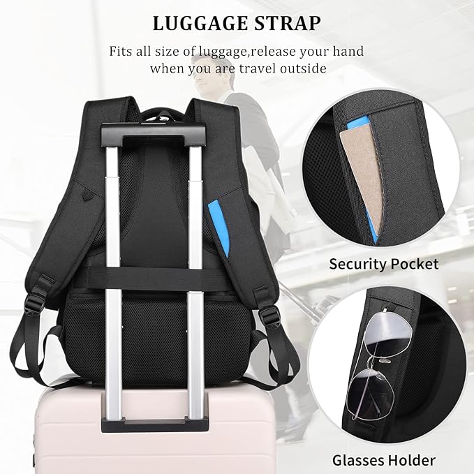 DUSLANG Anti-Theft Laptop Backpack, Black, 15.6-14-13 Inch Laptop Sleeve, USB Charging Port