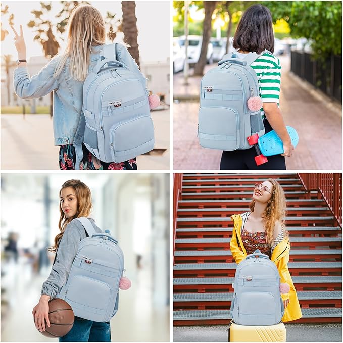School Backpack for Teen Girls,Book Bag with Laptop Compartment,Laptop Backpack Fits 15.6Inch Notebook for Travel,College Back Pack for Girls Middle and High School,Mochilas Escolares para Niñas,Blue