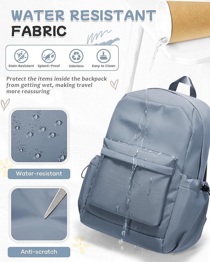 SEAFEW Blue School Backpack for Girls Boys, Small Waterproof Bookbag for Women Men, College Student School Bag, Lightweight Travel Rucksack Casual Daypack,Laptop Backpacks
