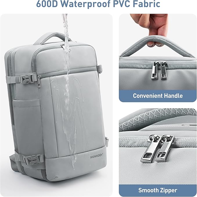 SHOWKOO Laptop Backpack for 17 Inch Laptop, 40L Expandable Large Capacity Backpack, TSA Carry On Travel Backpack with Padded Laptop Compartment, Water-Resistant College & Commuter Bag,Gray