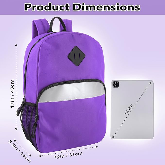Trail maker Reflective School Backpack for Kids | Colorful Backpack with Adjustable Straps, Side Water Bottle Pockets (Purple)