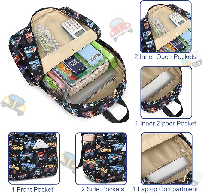 LEDAOU Kids School Backpack with Lunch Box for Boys Girls Kindergarten BookBag School Bag Preschool Toddler Backpack (Black)