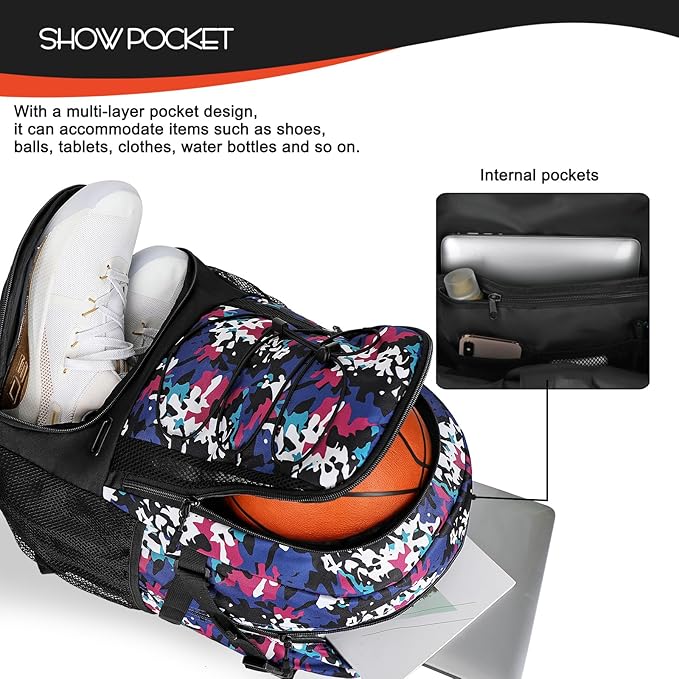 Goloni Basketball Backpack,Large Sports Bag with Ball Compartment & Shoe Compartment,Basketball Bag Fit Volleyball, soccer,Gym