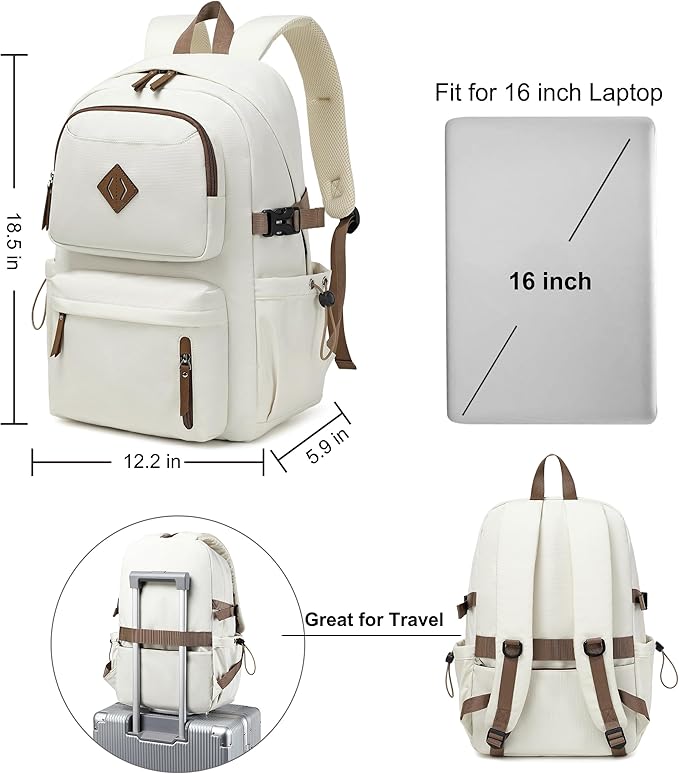 AO ALI VICTORY laptop backpack 15.6 inch anti theft travel backpacks for men and women large college bookbag work business daypack middle high school bag for girls boys teens students beige