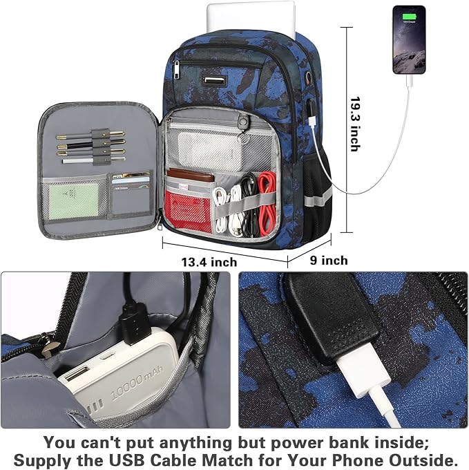 Jiefeike Laptop Backpack for Men, Large Travel Backpack TSA Friendly Anti Theft Backpacks with USB Charging Port, Water-Resistant Bag Daypack for Work, 17.3inch Approved Computer Bookbag & Notebook