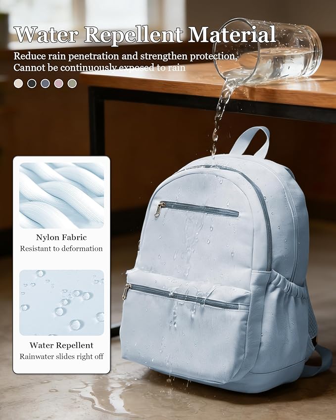 Lightweight School Backpack for Women Men, Multi Pocket Backpack for College Students, Waterproof Middle School Bags, Simple Bookbag for Teens Girls Boys, Blue