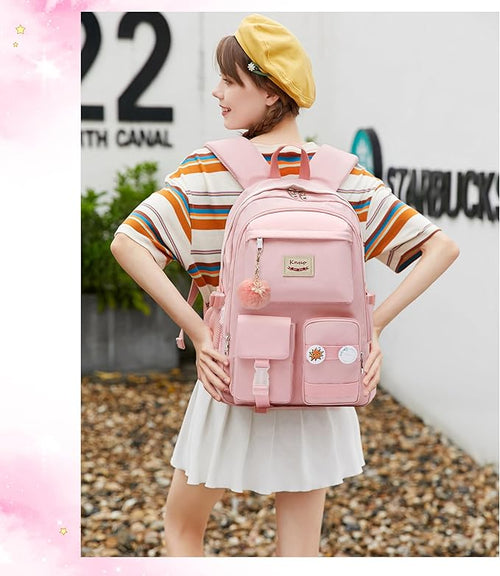 Backpack for Girls Laptop Backpacks 15.6 Inch College Cute Bookbag Anti Theft Primary Elementary School Bag Casual Daypack for Students Teens Girl Women (Pink)