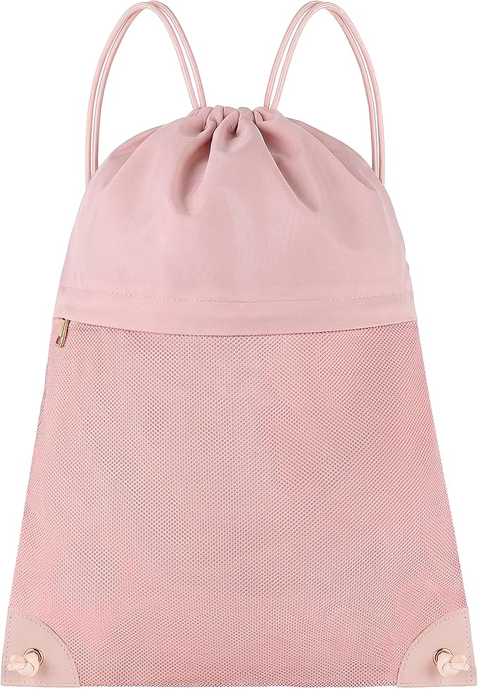 Drawstring Backpack Gym Bag - String Gym Bag for Men & Women, Lightweight Cinch Sports Sackpack for Beach, Travel, Yoga, Swimming, Pink