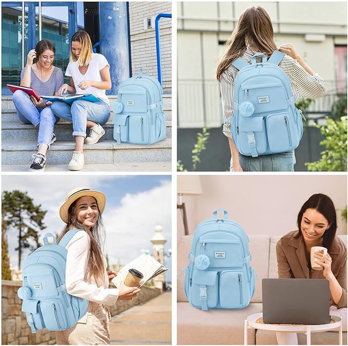 Backpack for Teen Girls, 15.6 Inch Laptop Backpack Cute Kids Bookbag for Middle School College Students, Large School Bag for Women (Blue)