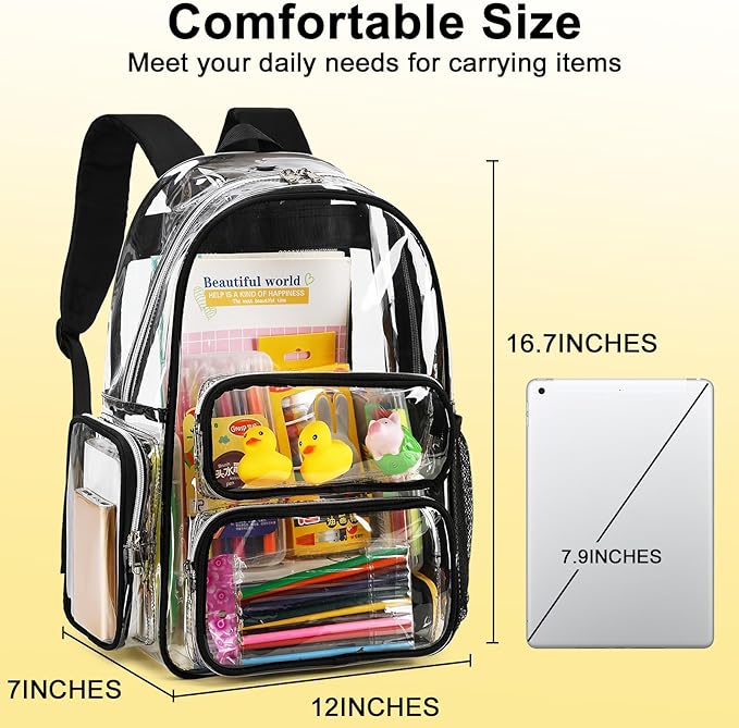 BTOOP Clear Backpack Heavy Duty Transparent Backpack 17" See Through Bookbag for College Work Festival Security with Padded Strap Large Capacity