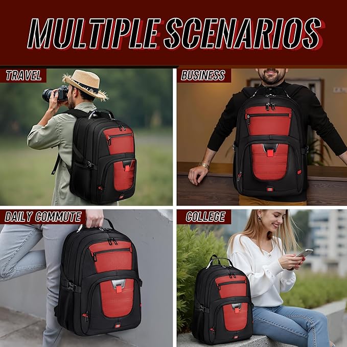 17.3 Inch Laptop Backpack with LifetimeWarranty, Extra Large TSA Friendly Travel Backpack for Men Women, 17 Inch Big TSA Airline Approved Work Computer Backpack for Business Travel,Red
