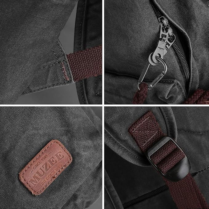 Muzze Canvas Backpack for Women and Men, Lightweight Classic Laptop Backpack with USB Charging Port for School, Travel and Daily Use, Black