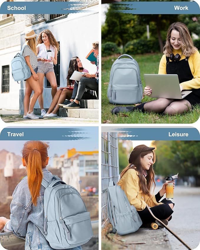 winspansy Small Backpack For School Girls Boys Aesthetic Lightweight Travel Daypack Simple Cute Backpack For Women Men College High School Bookbag Fit 14 Inch Laptop With USB charging port,Light Blue