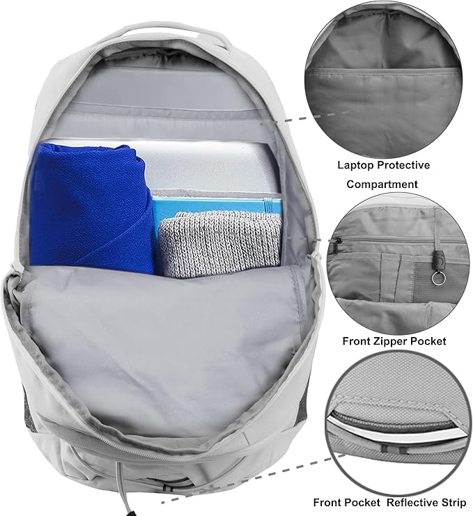 KEOFID Casual Backpack for Men and Women, Hiking Backpack for Travel, Black Daypacks for Sports, College, Water Resistant(Light Grey)