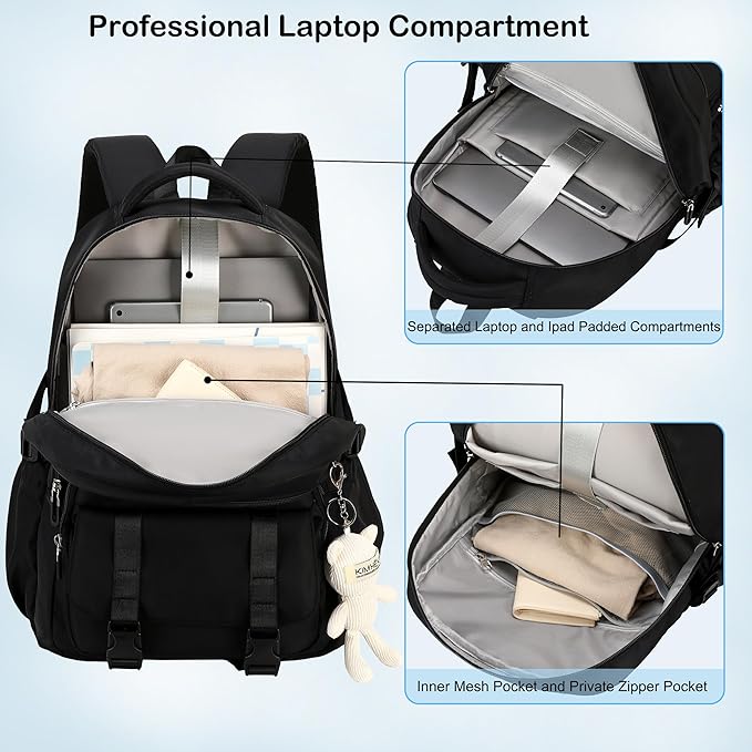 Hidds College Backpack Laptop Backpacks 15.6 Inch for Men Women Elementary Middle High School Book Bag For Teens Girls Boys Student Anti Theft Travel Daypack Large Bookbags-Black