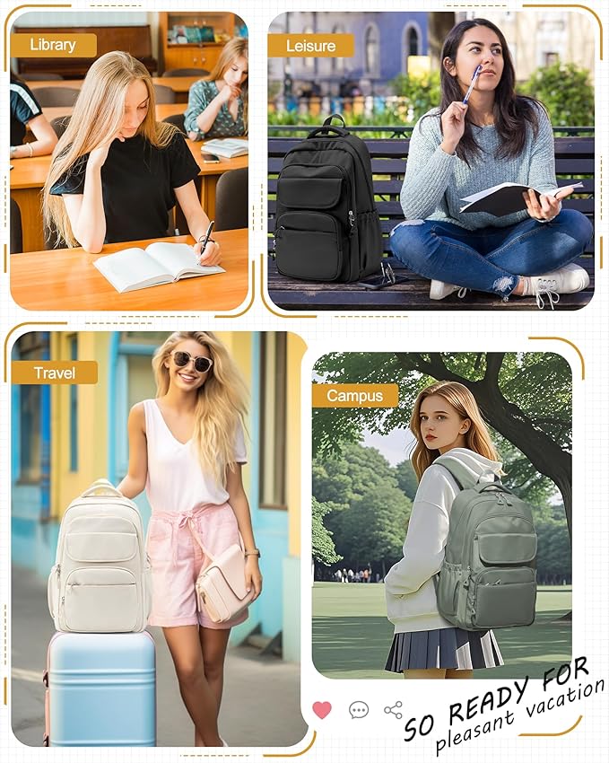 School Backpack for Girls, High Elementary School Laptop Backpack College Student Women Bookbag, Mochilas Escolares para Niñas, Teens Girls Bookbag Casual Daypack, Beige