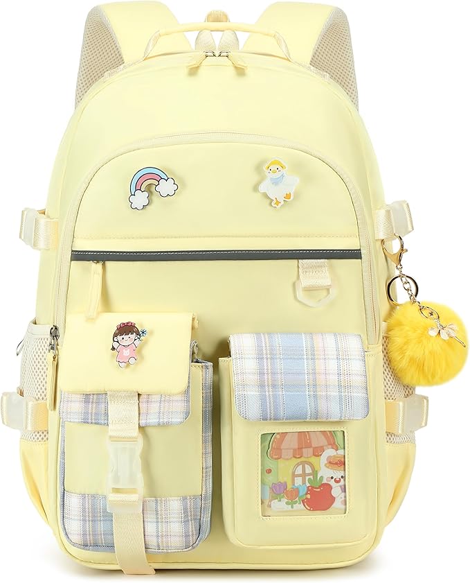 Backpack for Girls, 15.6 Inch Laptop School Bag Kids Kindergarten Elementary College Backpacks Large Bookbags for Teen Girl Women Students Casual Travel Daypacks (Yellow)