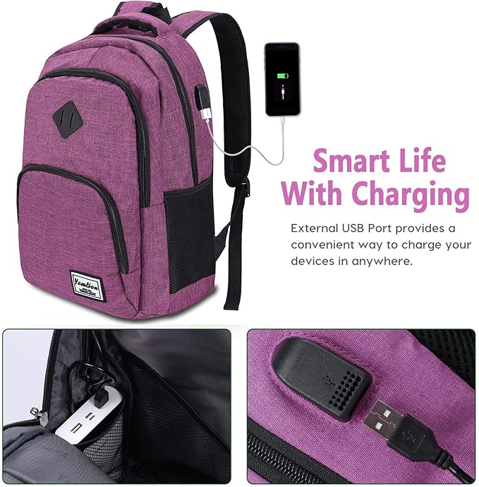 YAMTION Backpack for Women,School Bookbag for Teen Girls College Backpack with USB Charging Port,Pink