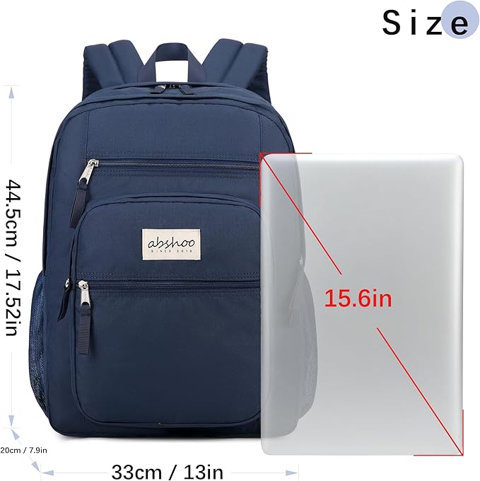 abshoo Big Student Backpack for School Water Resistant Lightweight College Bookbag Travel Backpack (Navy)