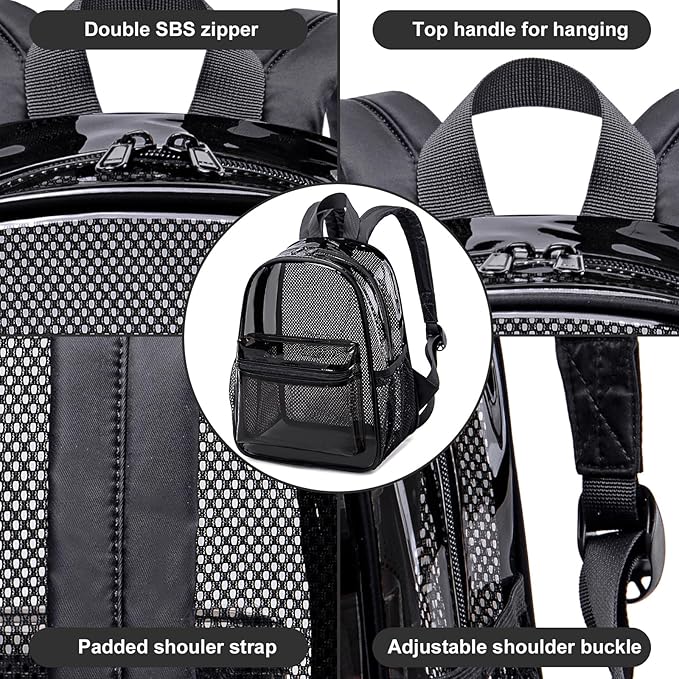 Clear Mini Backpack Stadium Events 12x12x6 Small Transparent Backpacks Plastic See Through Bag for Work Festival Security Travel