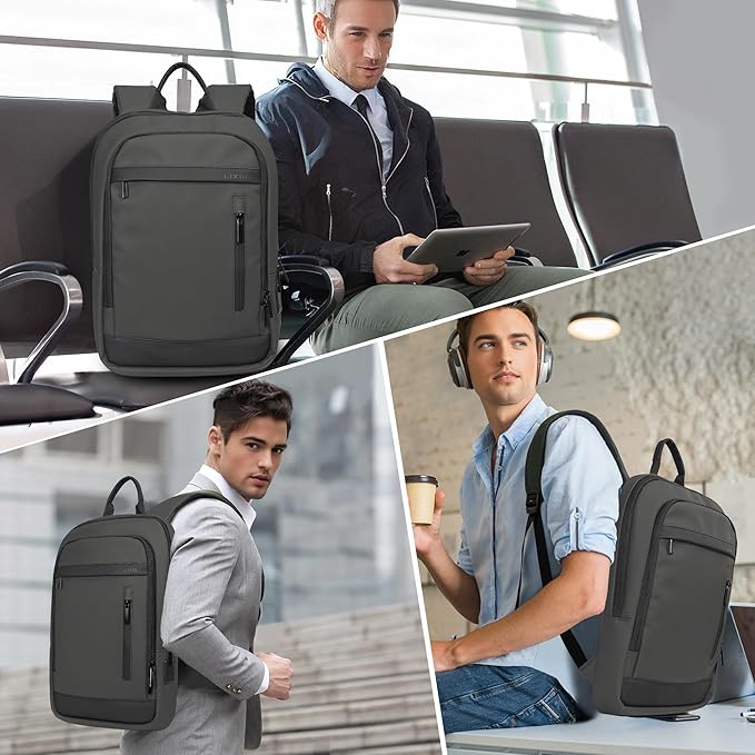 Business Backpack for Men Lightweight Commute Laptop Backpack Anti-Theft Water Resistant Backpack for 15.6 Inch Computer for Daily Office Work with Small Bag (Grey, 15.6")