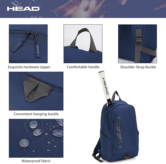 HEAD Waterproof Gym Backpack for Women/Men, Compact Laptop Backpack for College/Sport/Fitness/Work/Daily, (Navy Blue)