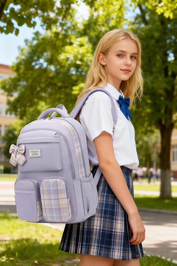 School Backpack for Teen Girls Cute Bookbags Middle High School College Laptop Bags Women Travel Teenage School Bag Daypack, Purple