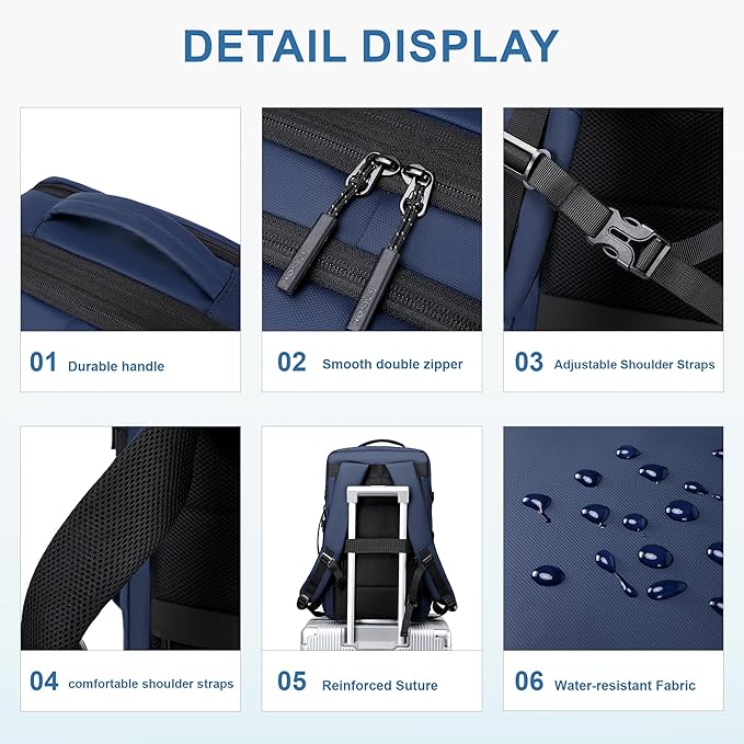 Carry On Travel Backpack, 35L-40L Expandable Extra Large Airline Approved,Lightweight Daypack for Men and Women（Blue）