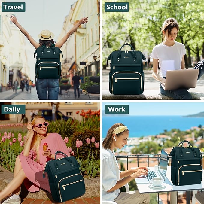 Laptop Backpack for Women Work Bags - 15.6 Inch Professional Womens Travel Backpack Purse Computer Laptop Bag Nurse Teacher Backpack Waterproof Carry on Back Pack with USB Port Dark Green