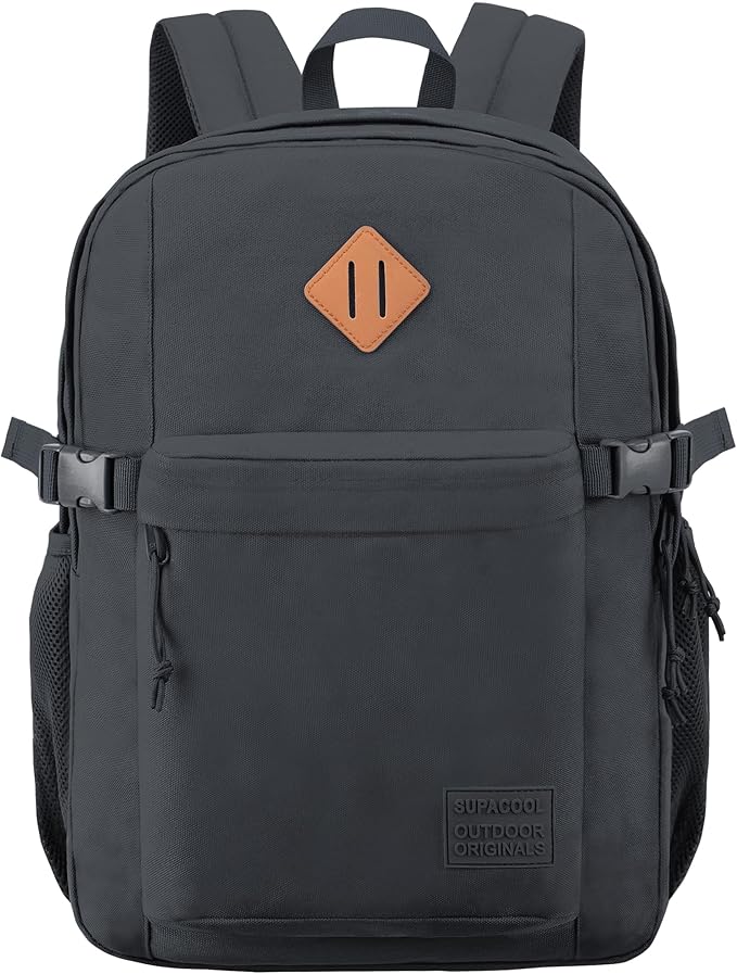 SUPACOOL Casual Backpack For School, Classical Travel Backpack for Men and Women, Bookbag for Boys, Girls and Kids, Laptop Compartment(Dark Grey)
