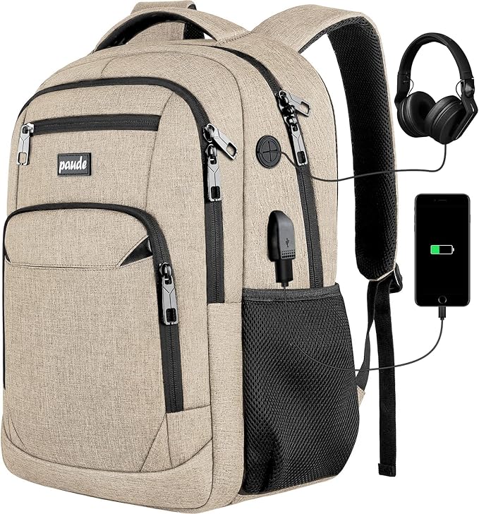 Paude Backpack for Teens, Laptop, College, University, Business, Travel - 15.6 Inch, Beige