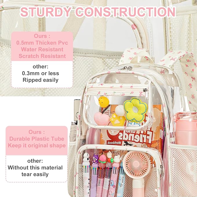 Bluboon Clear Backpack Heavy Duty Kids Boys Clear Bookbag See Through Backpacks with Pencil Case for College Work