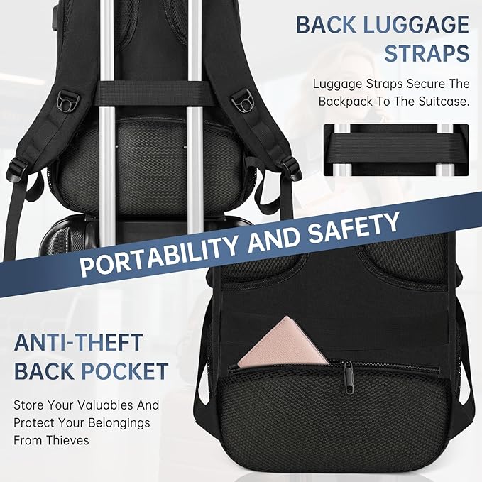 GMAK Travel Laptop Backpack for Men & Women, Business Anti Theft Laptops Backpacks with USB Charging Port, Fits 15.6 Inch Notebook, Water Resistant College School Computer Bag for Travel Sports, Black
